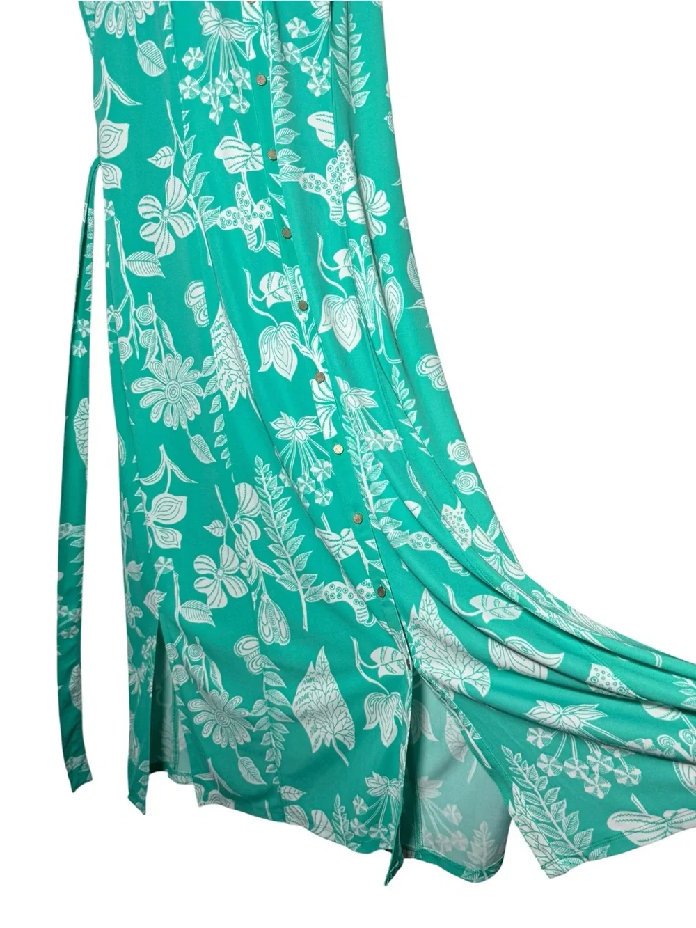 Talbots Green and White Hawaiian Floral Slinky Knit Maxi Dress NWT Size Large - Picture 6 of 8